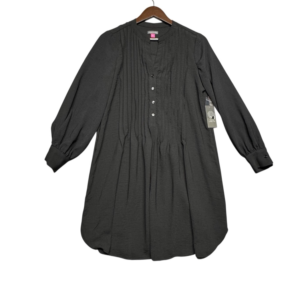 Vince Camuto Black Pintuck Shirt Dress Womens Small NWT‎ Oversized Minimalist
